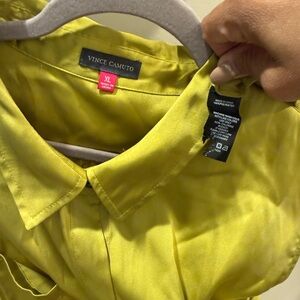 Vince Camuto Lime-Sheen Satin Button-Up Blouse